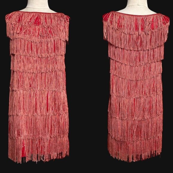 50s 60s vintage fringe mini dress shift flapper party great gatsby roaring 20s. - Picture 1 of 12